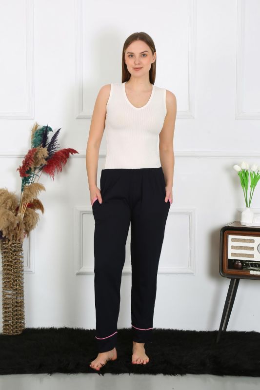 Moda Çizgi Kadın Pamuk Penye Cepli Tek Alt Pijama Lacivert 27512 - 1