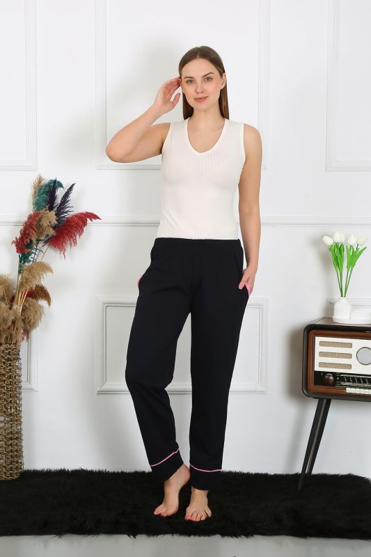 Moda Çizgi Kadın Pamuk Penye Cepli Tek Alt Pijama Lacivert 27512 - 2