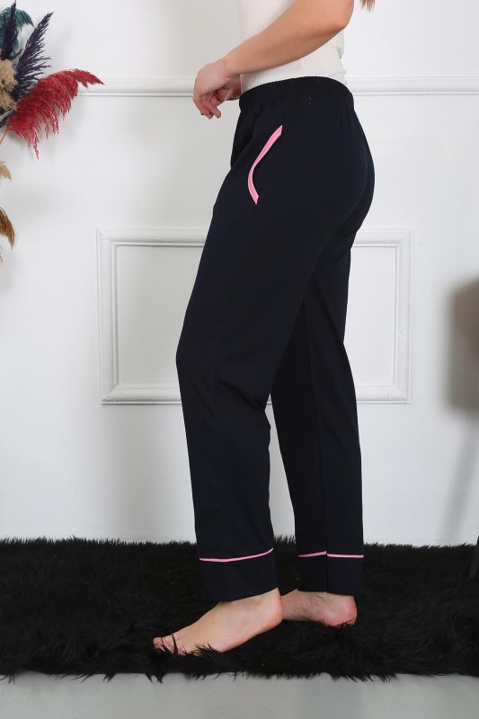 Moda Çizgi Kadın Pamuk Penye Cepli Tek Alt Pijama Lacivert 27512 - 3