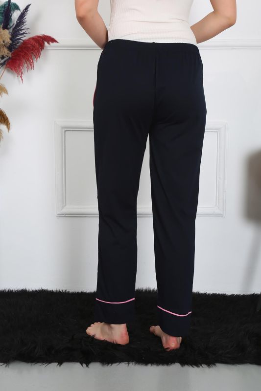 Moda Çizgi Kadın Pamuk Penye Cepli Tek Alt Pijama Lacivert 27512 - 4