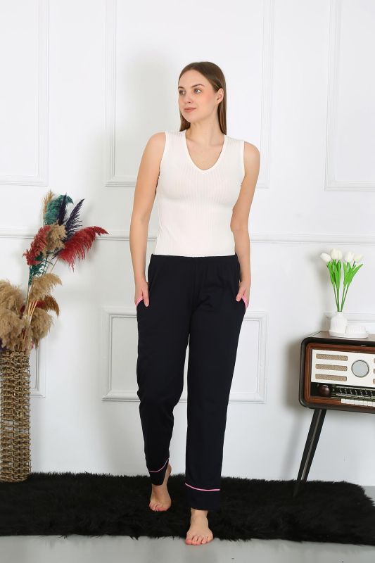 Moda Çizgi Kadın Pamuk Penye Cepli Tek Alt Pijama Lacivert 27512 - 5