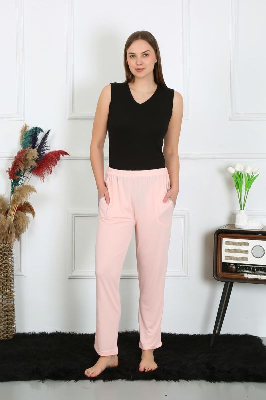 Moda Çizgi Kadın Pamuk Penye Cepli Tek Alt Pijama Pembe 27512 - 1