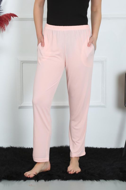 Moda Çizgi Kadın Pamuk Penye Cepli Tek Alt Pijama Pembe 27512 - 2