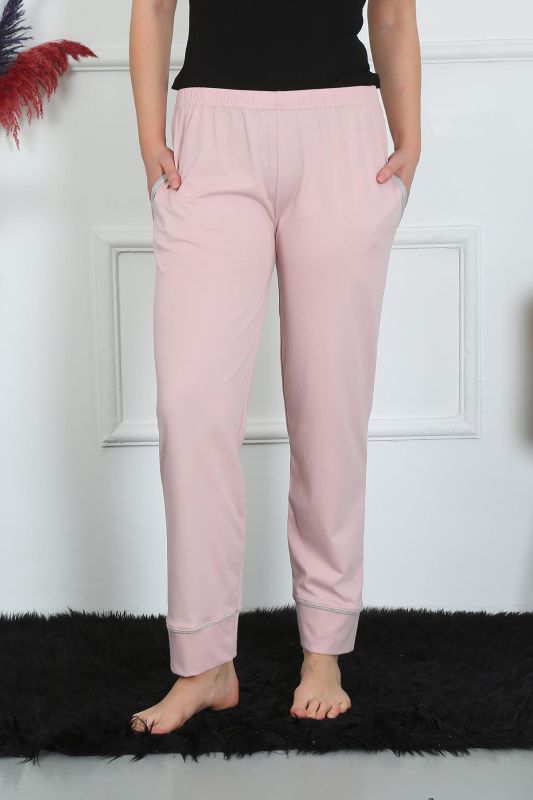 Moda Çizgi Kadın Pamuk Penye Cepli Tek Alt Pijama Pudra 27512 - 2
