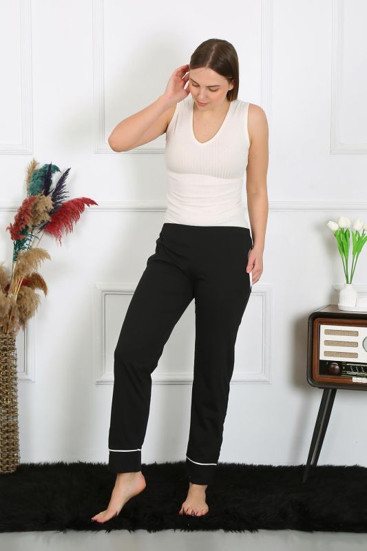 Moda Çizgi Kadın Pamuk Penye Cepli Tek Alt Pijama Siyah 27512 - 2