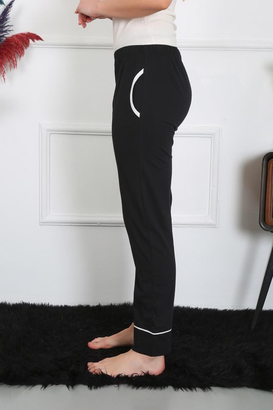 Moda Çizgi Kadın Pamuk Penye Cepli Tek Alt Pijama Siyah 27512 - 3
