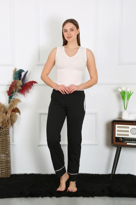Moda Çizgi Kadın Pamuk Penye Cepli Tek Alt Pijama Siyah 27512 - 5
