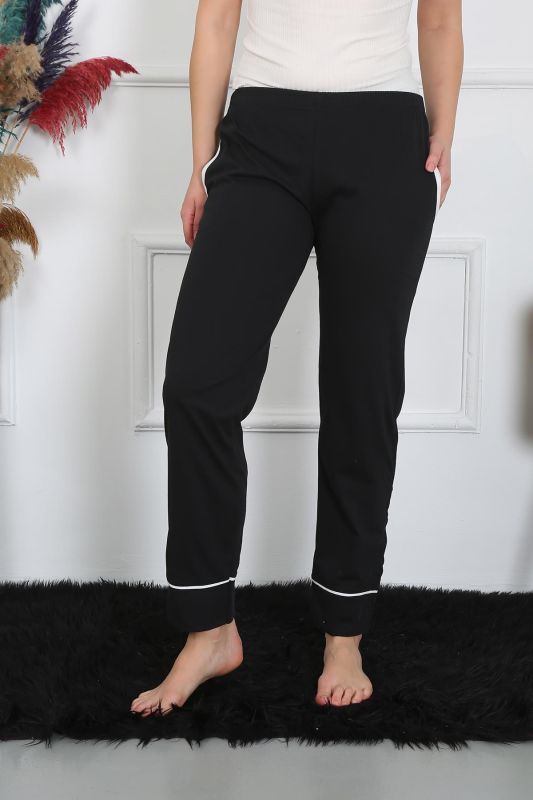 Moda Çizgi Kadın Pamuk Penye Cepli Tek Alt Pijama Siyah 27512 - 6