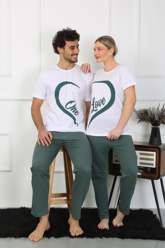 Moda Çizgi Kadın Pamuk Penye Sevgili Kombini Pijama Takımı Beyaz 50127 Tek Takım Fiyatıdır - 1