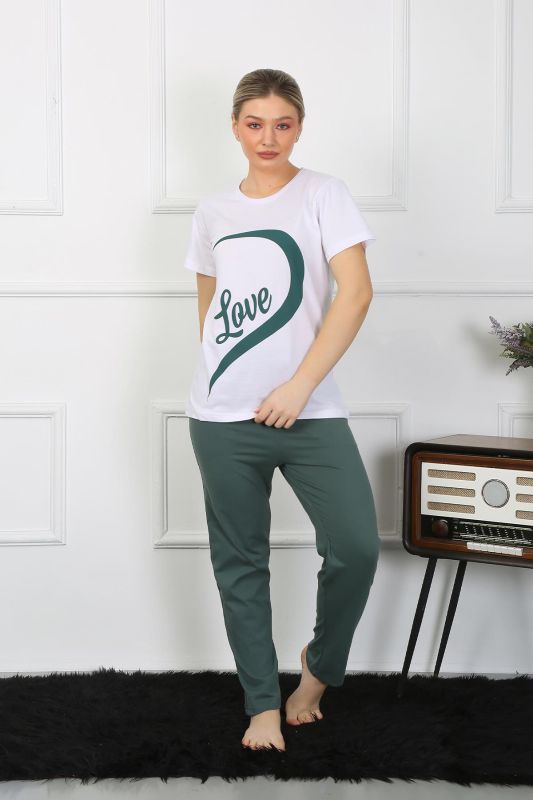 Moda Çizgi Kadın Pamuk Penye Sevgili Kombini Pijama Takımı Beyaz 50127 Tek Takım Fiyatıdır - 2