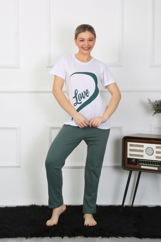 Moda Çizgi Kadın Pamuk Penye Sevgili Kombini Pijama Takımı Beyaz 50127 Tek Takım Fiyatıdır - 4