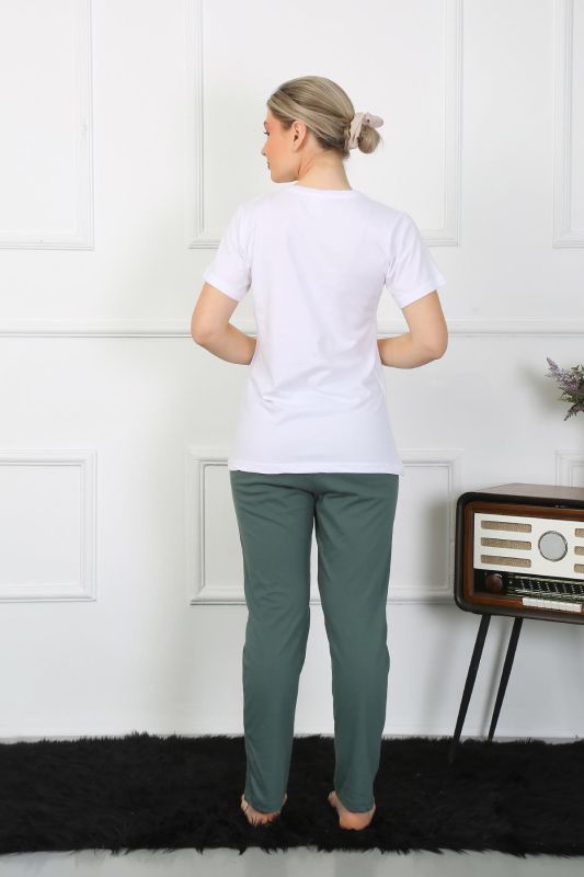 Moda Çizgi Kadın Pamuk Penye Sevgili Kombini Pijama Takımı Beyaz 50127 Tek Takım Fiyatıdır - 5