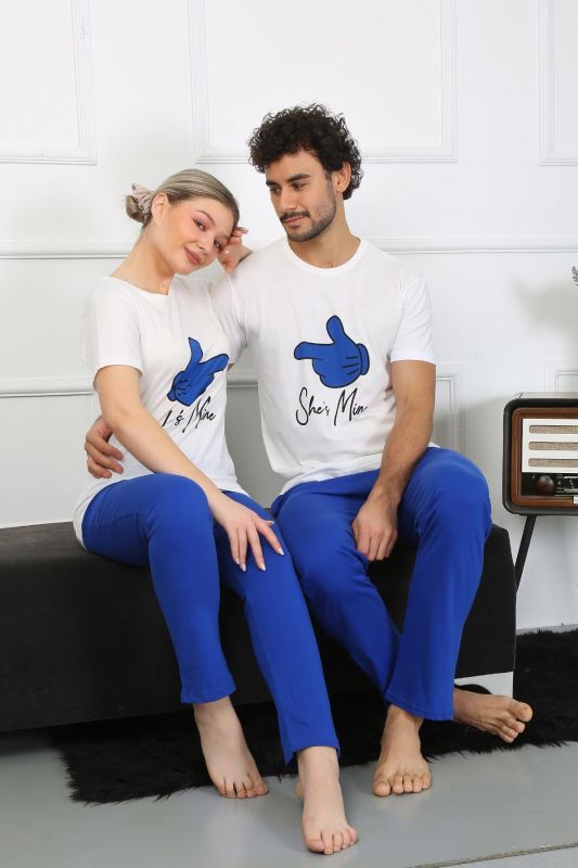 Moda Çizgi Kadın Pamuk Penye Sevgili Kombini Pijama Takımı Beyaz 50129 Tek Takım Fiyatıdır - 1