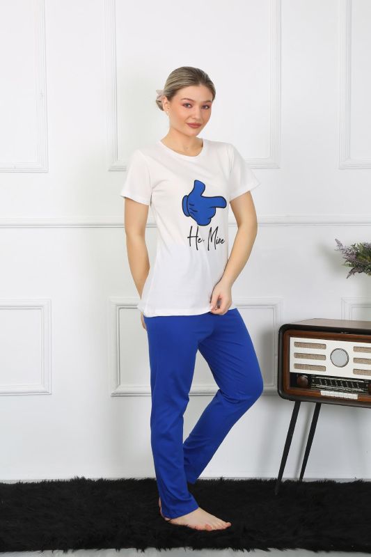 Moda Çizgi Kadın Pamuk Penye Sevgili Kombini Pijama Takımı Beyaz 50129 Tek Takım Fiyatıdır - 2