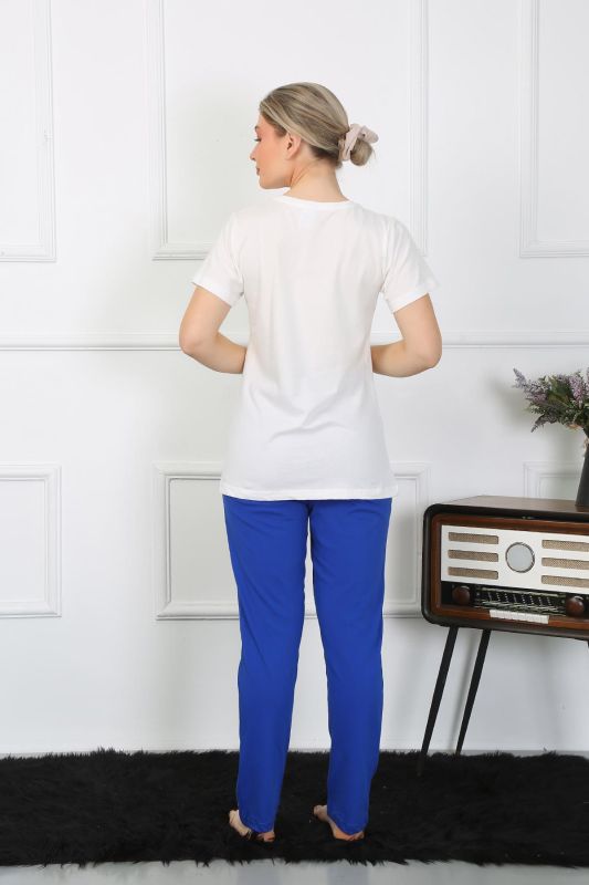 Moda Çizgi Kadın Pamuk Penye Sevgili Kombini Pijama Takımı Beyaz 50129 Tek Takım Fiyatıdır - 3
