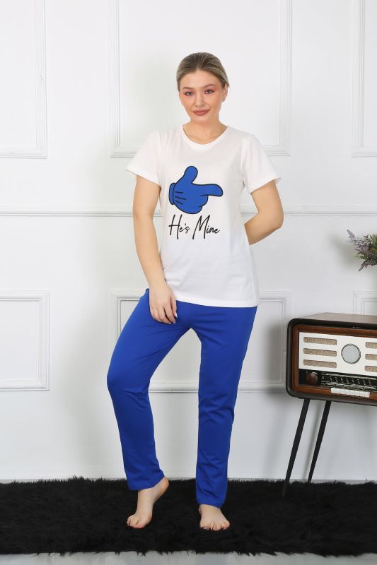 Moda Çizgi Kadın Pamuk Penye Sevgili Kombini Pijama Takımı Beyaz 50129 Tek Takım Fiyatıdır - 5