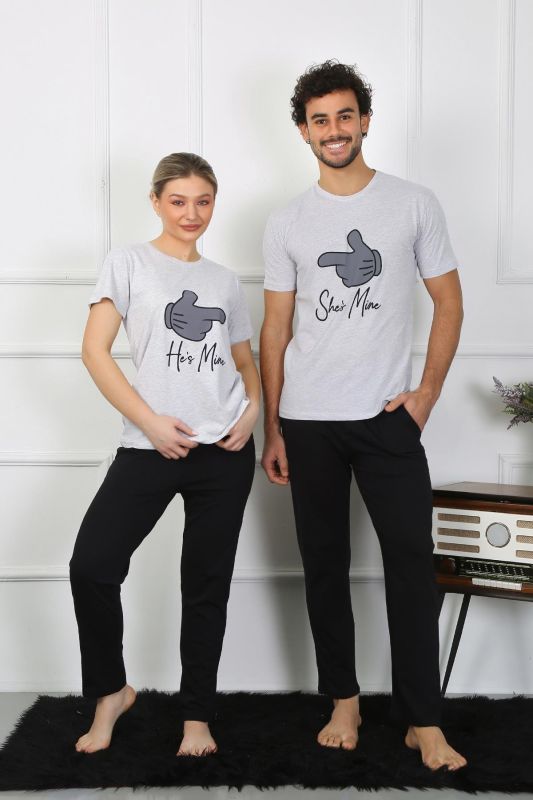Moda Çizgi Kadın Pamuk Penye Sevgili Kombini Pijama Takımı Gri 50126 Tek Takım Fiyatıdır - 1