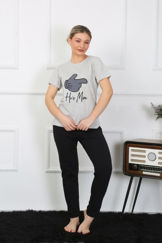 Moda Çizgi Kadın Pamuk Penye Sevgili Kombini Pijama Takımı Gri 50126 Tek Takım Fiyatıdır - 2