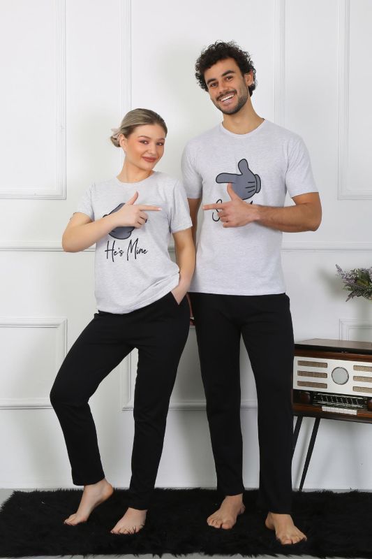Moda Çizgi Kadın Pamuk Penye Sevgili Kombini Pijama Takımı Gri 50126 Tek Takım Fiyatıdır - 3