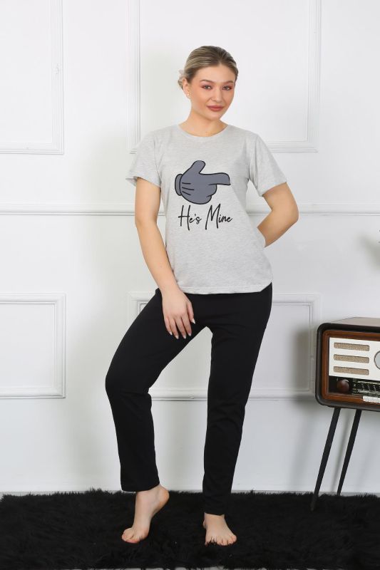 Moda Çizgi Kadın Pamuk Penye Sevgili Kombini Pijama Takımı Gri 50126 Tek Takım Fiyatıdır - 4