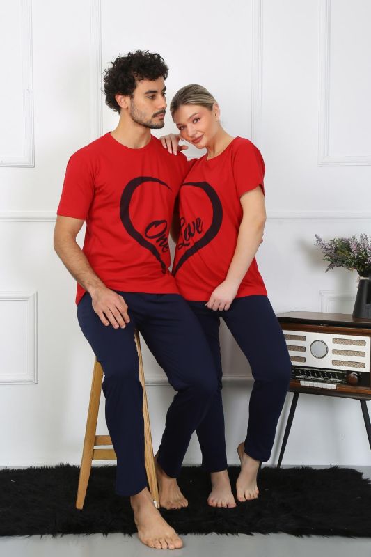 Moda Çizgi Kadın Pamuk Penye Sevgili Kombini Pijama Takımı Kırmızı 50128 Tek Takım Fiyatıdır - 1