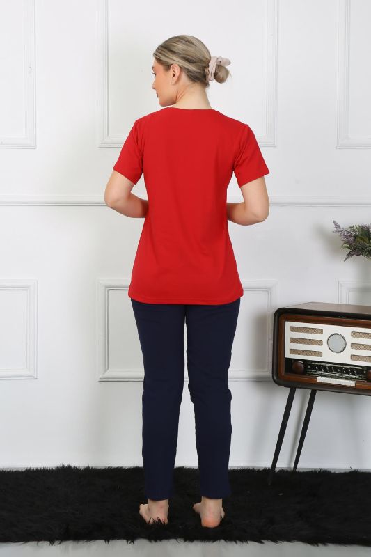 Moda Çizgi Kadın Pamuk Penye Sevgili Kombini Pijama Takımı Kırmızı 50128 Tek Takım Fiyatıdır - 4