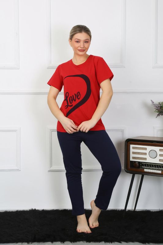 Moda Çizgi Kadın Pamuk Penye Sevgili Kombini Pijama Takımı Kırmızı 50128 Tek Takım Fiyatıdır - 6