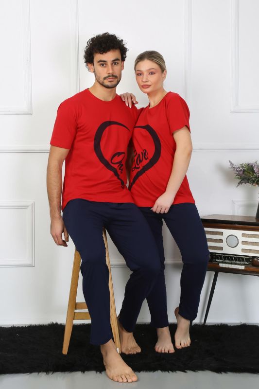 Moda Çizgi Kadın Pamuk Penye Sevgili Kombini Pijama Takımı Kırmızı 50128 Tek Takım Fiyatıdır - 7