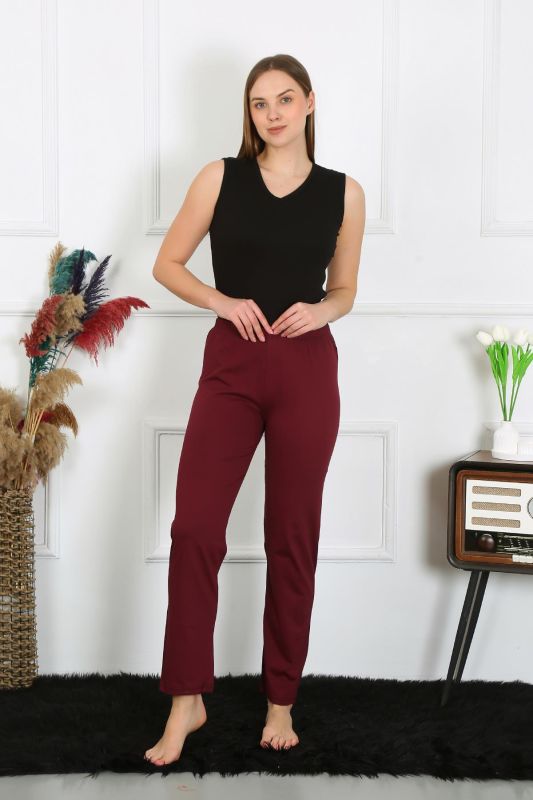 Moda Çizgi Kadın Pamuk Penye Tek Alt Pijama Bordo 27513 - 1