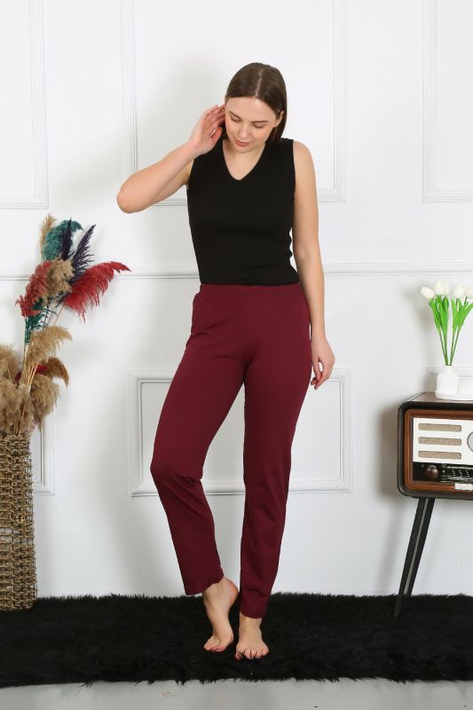 Moda Çizgi Kadın Pamuk Penye Tek Alt Pijama Bordo 27513 - 3