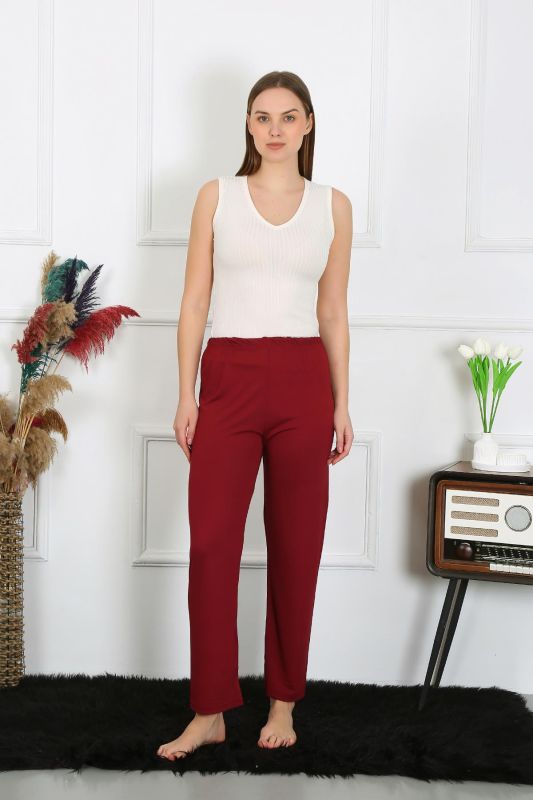 Moda Çizgi Kadın Pamuk Penye Tek Alt Pijama Bordo 27514 - 2