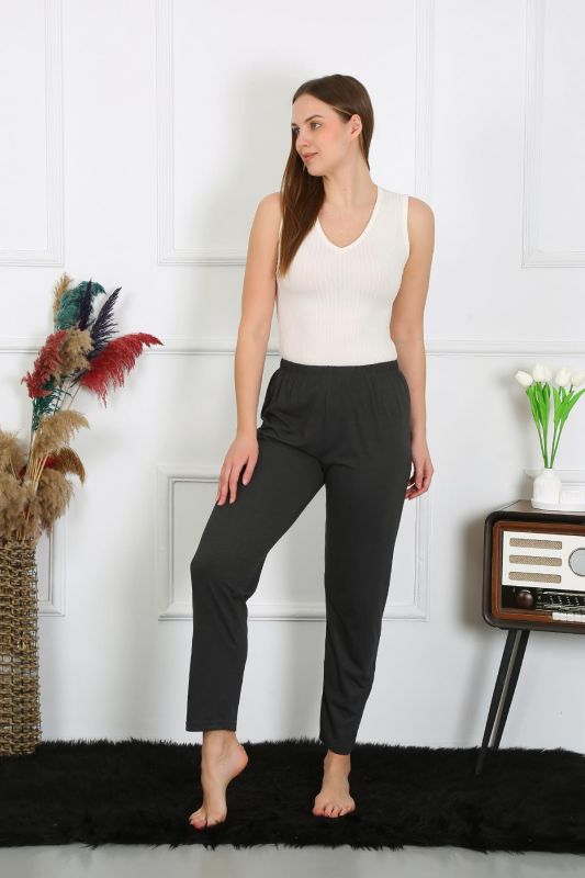 Moda Çizgi Kadın Pamuk Penye Tek Alt Pijama Füme 27514 - 1