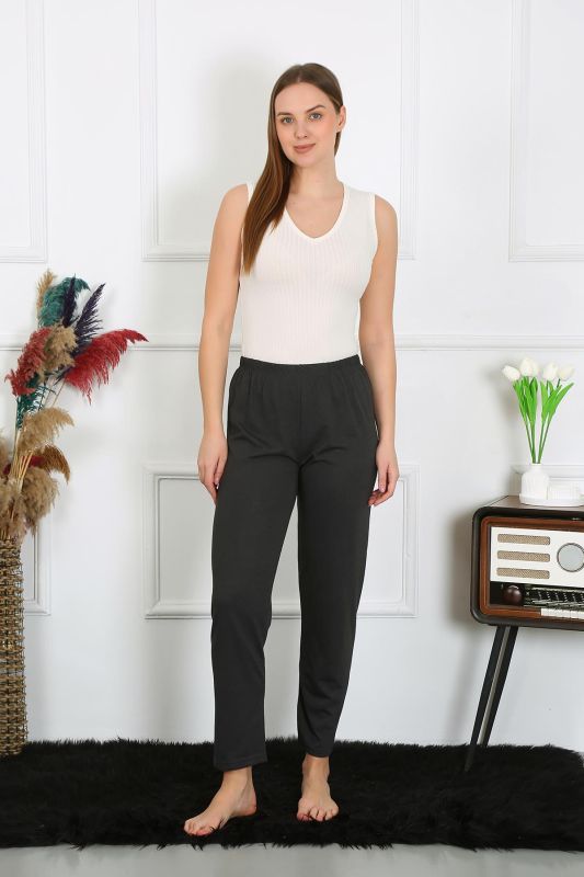 Moda Çizgi Kadın Pamuk Penye Tek Alt Pijama Füme 27514 - 2
