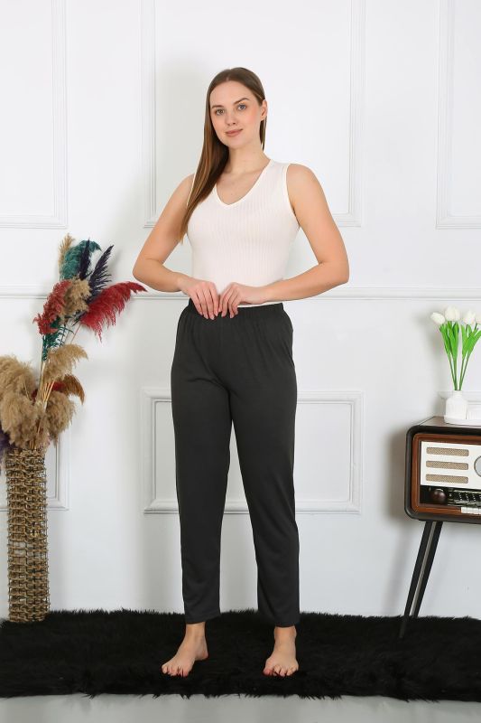 Moda Çizgi Kadın Pamuk Penye Tek Alt Pijama Füme 27514 - 3