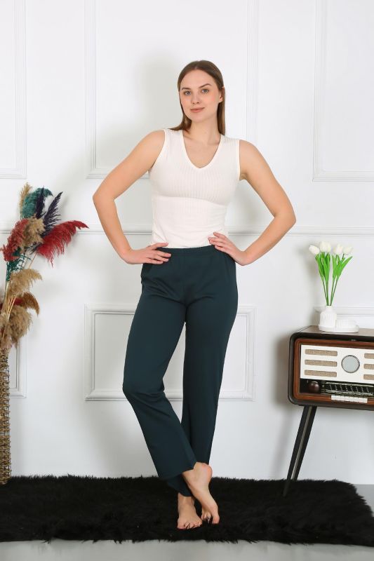 Moda Çizgi Kadın Pamuk Penye Tek Alt Pijama Petrol 27514 - 1