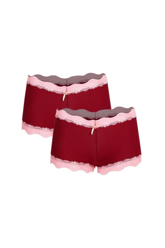Moda Çizgi Kadın Pamuklu 2li Boxer Bordo 40265 - 1
