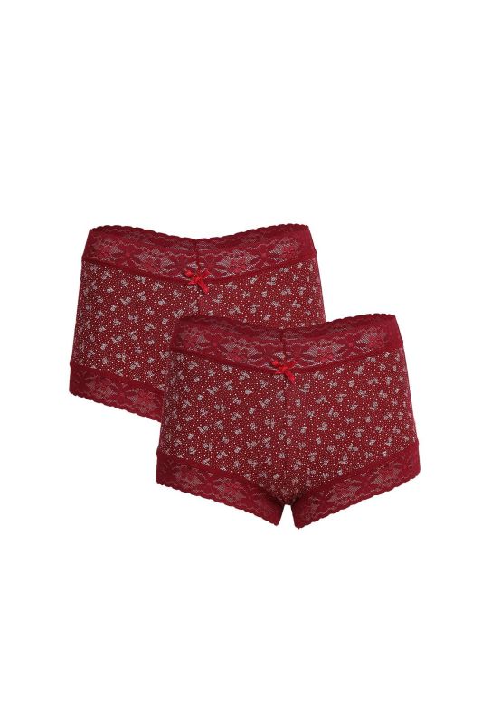 Moda Çizgi Kadın Pamuklu 2li Boxer Bordo 40266 - 1