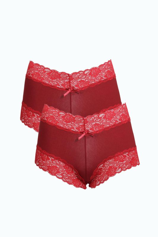 Moda Çizgi Kadın Pamuklu 2li Boxer Bordo 40277 - 1
