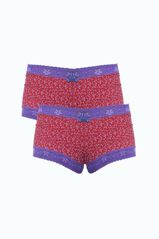 Moda Çizgi Kadın Pamuklu 2li Boxer Bordo 40280 - 1
