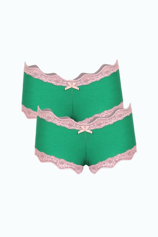 Moda Çizgi Kadın Pamuklu 2li Boxer Fıstık Yeşili 40277 - 1