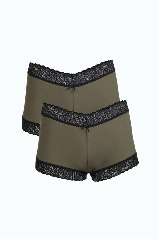 Moda Çizgi Kadın Pamuklu 2li Boxer Haki 40277 - 1