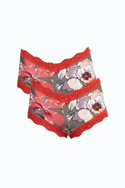 Moda Çizgi - Moda Çizgi Kadın Pamuklu 2li Boxer Haki 40279