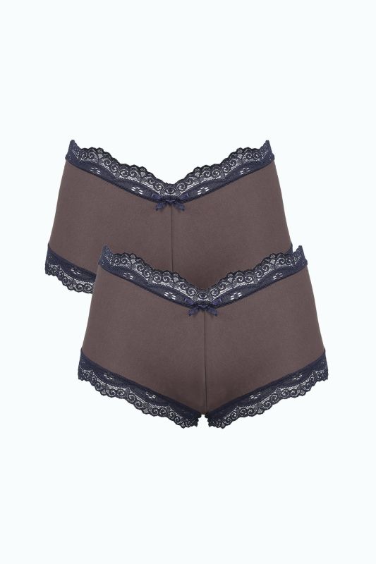 Moda Çizgi Kadın Pamuklu 2li Boxer Kahve 40277 - 1