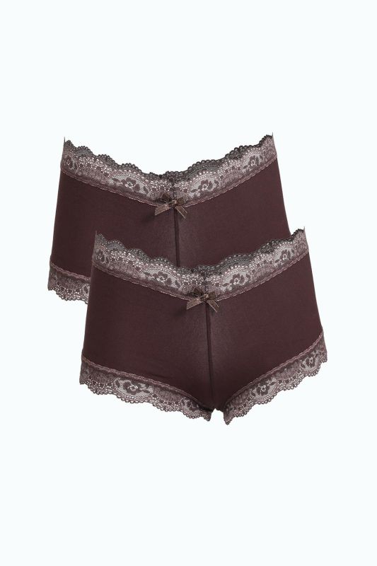 Moda Çizgi Kadın Pamuklu 2li Boxer Kahve 40278 - 1