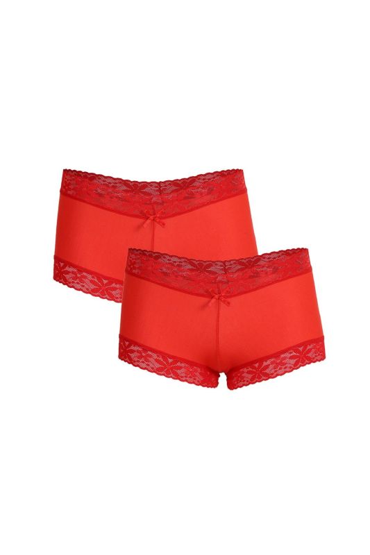 Moda Çizgi Kadın Pamuklu 2li Boxer Kırmızı 40265 - 1
