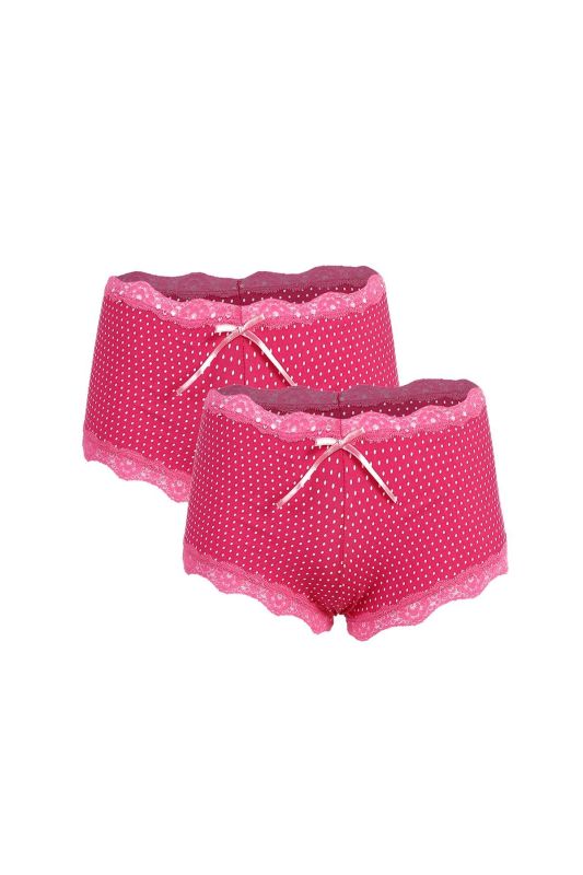 Moda Çizgi Kadın Pamuklu 2li Boxer Kırmızı 40266 - 1