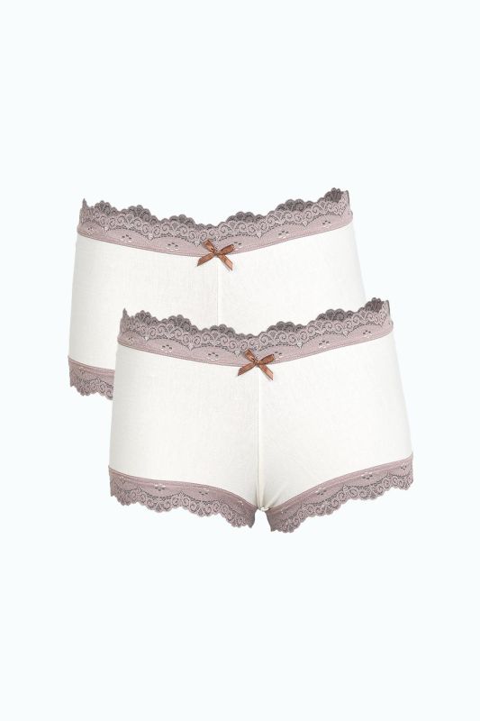 Moda Çizgi Kadın Pamuklu 2li Boxer Krem 40277 - 1