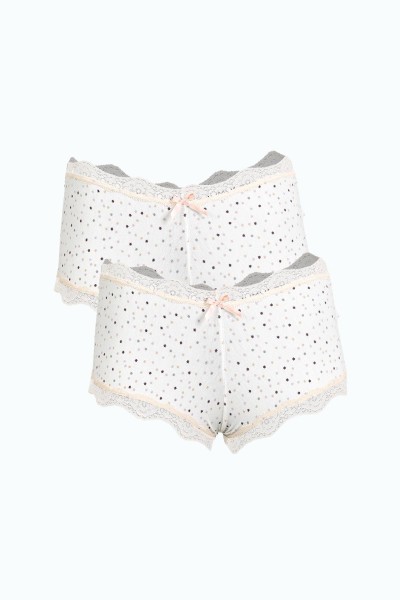 Moda Çizgi - Moda Çizgi Kadın Pamuklu 2li Boxer Krem 40280