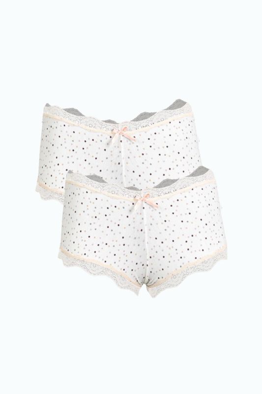 Moda Çizgi Kadın Pamuklu 2li Boxer Krem 40280 - 1