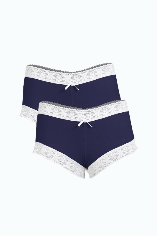 Moda Çizgi Kadın Pamuklu 2li Boxer Lacivert 40277 - 1